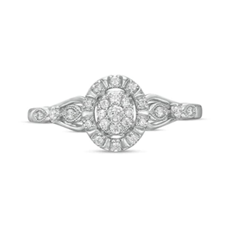 0.16 CT. T.W. Composite Oval Diamond Frame Vintage-Style Promise Ring in 10K White Gold|Peoples Jewellers