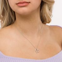 Diamond Accent Tilted Double Heart Outline Pendant in Sterling Silver|Peoples Jewellers