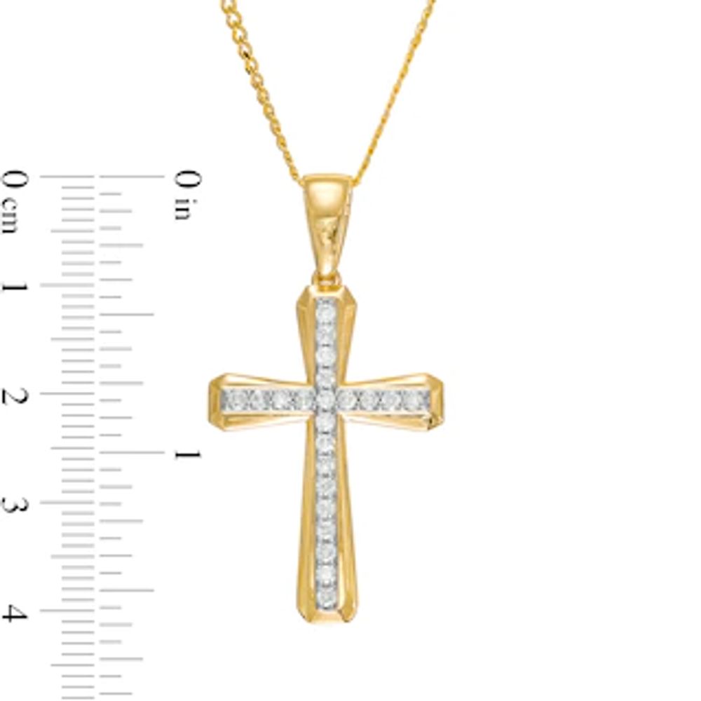 Men's 0.50 CT. T.W. Diamond Bevelled Edge Gothic-Style Cross Pendant in 10K Gold - 22"|Peoples Jewellers