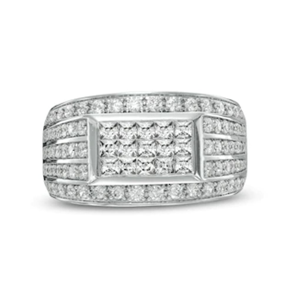 Men's 1.95 CT. T.W. Rectangular Composite Diamond Triple-Row Border Ring in 10K White Gold|Peoples Jewellers