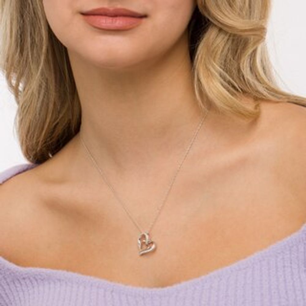 0.085 CT. T.W. Diamond Tilted Double Heart Pendant in Sterling Silver and 10K Rose Gold|Peoples Jewellers