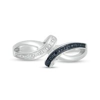 Black Enhanced and White Diamond Accent Split Shank Bypass Ring in Sterling Silver|Peoples Jewellers