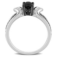 1.02 CT. T.W. Oval Black Enhanced and White Diamond Collar Vintage-Style Split Shank Ring in Sterling Silver|Peoples Jewellers