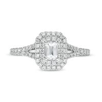 Emmy London 0.80 CT. T.W. Certified Emerald-Cut Diamond Double Frame Engagement Ring in 18K Gold (F/VS2)|Peoples Jewellers