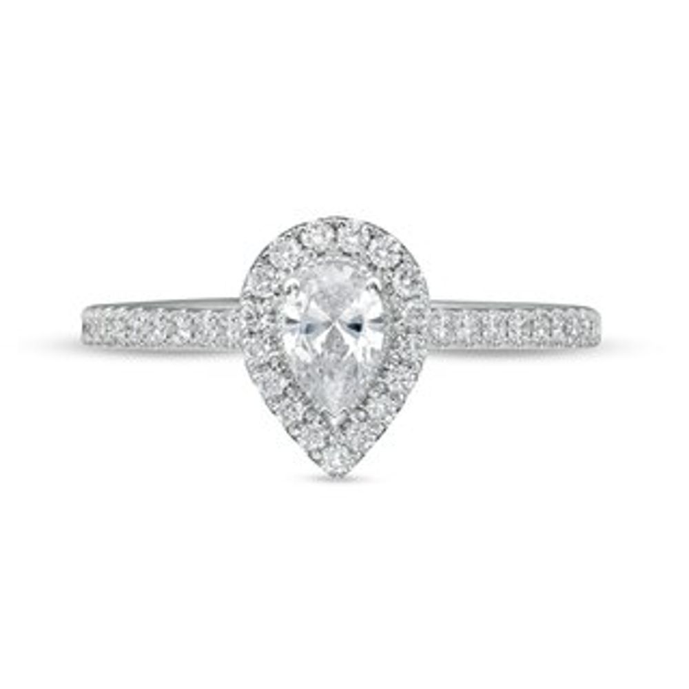 Emmy London 0.60 CT. T.W. Certified Pear-Shaped Diamond Frame Engagement Ring in 18K White Gold (F/VS2)|Peoples Jewellers