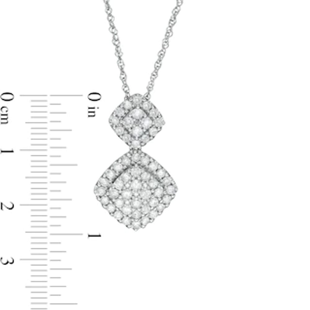 1.23 CT. T.W. Composite Cushion Diamond Double Drop Pendant in 10K White Gold|Peoples Jewellers