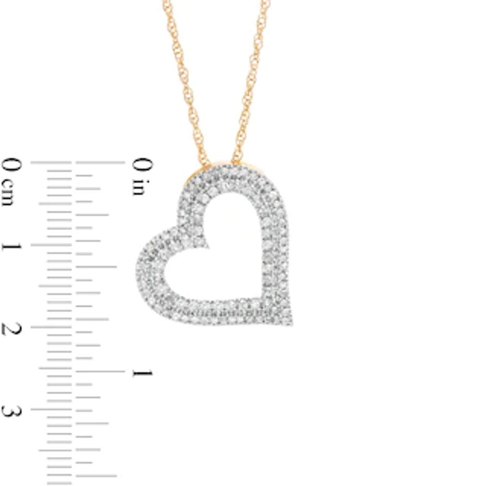 0.45 CT. T.W. Diamond Double Row Tilted Heart Pendant in 10K Gold|Peoples Jewellers