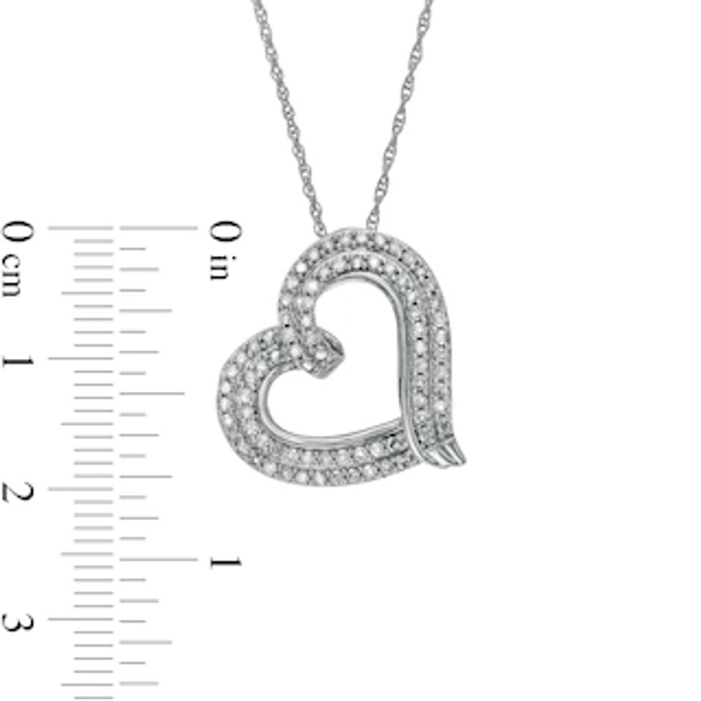 0.45 CT. T.W. Diamond Double Row Tilted Ribbon Heart Pendant in 10K White Gold|Peoples Jewellers