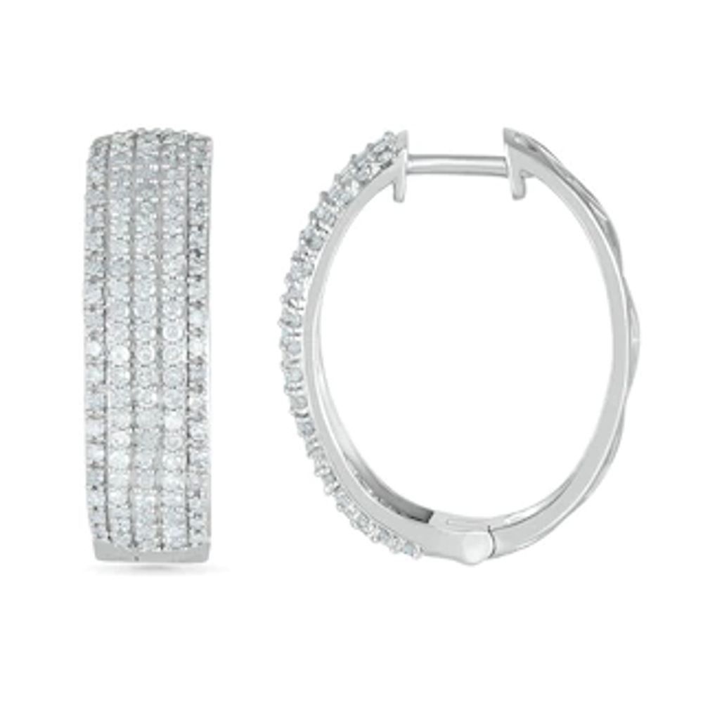 0.95 CT. T.W. Diamond Multi-Row Hoop Earrings in 10K White Gold|Peoples Jewellers