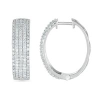 0.95 CT. T.W. Diamond Multi-Row Hoop Earrings in 10K White Gold|Peoples Jewellers