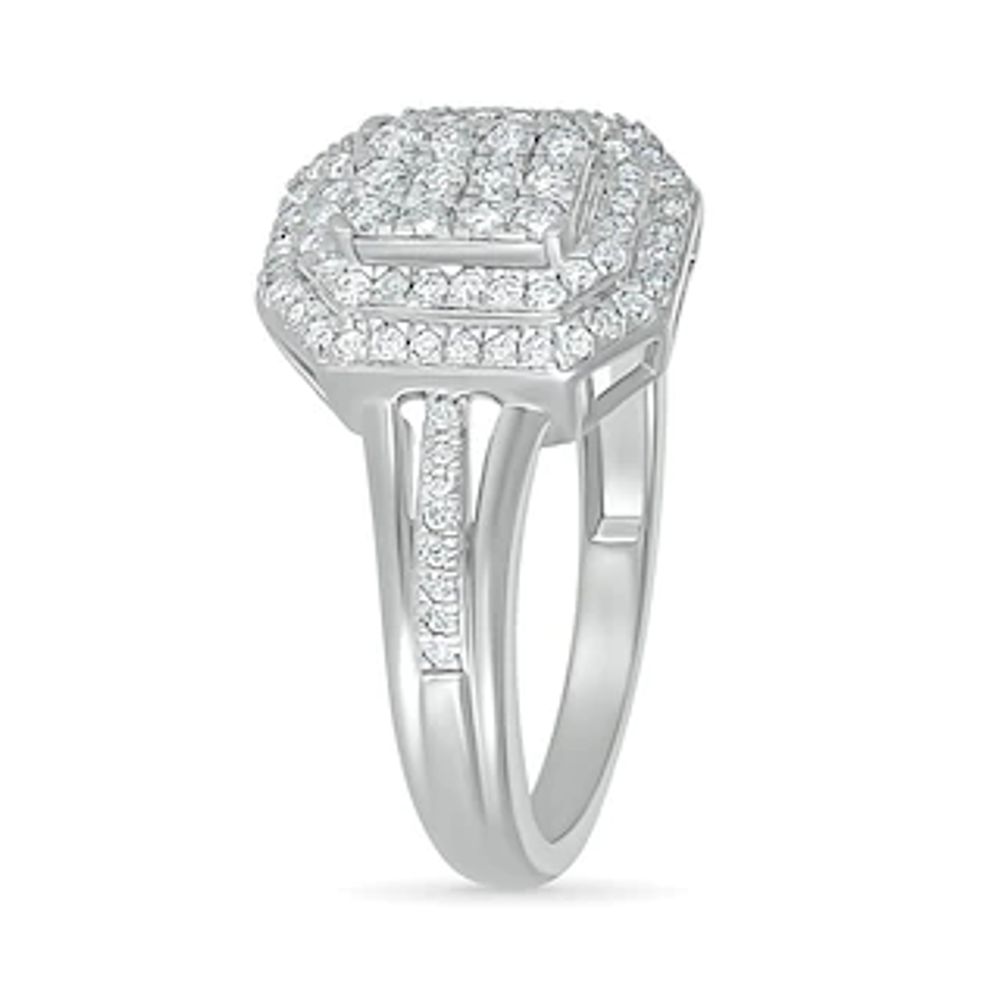 0.45 CT. T.W. Composite Diamond Double Octagonal Frame Split Shank Ring in 10K Gold|Peoples Jewellers