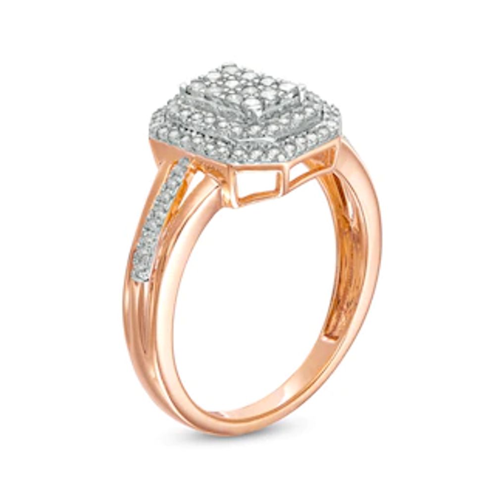 0.45 CT. T.W. Composite Diamond Double Octagonal Frame Split Shank Ring in 10K Rose Gold|Peoples Jewellers