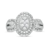 0.50 CT. T.W. Composite Oval Diamond Double Frame Vintage-Style Engagement Ring in 10K White Gold|Peoples Jewellers