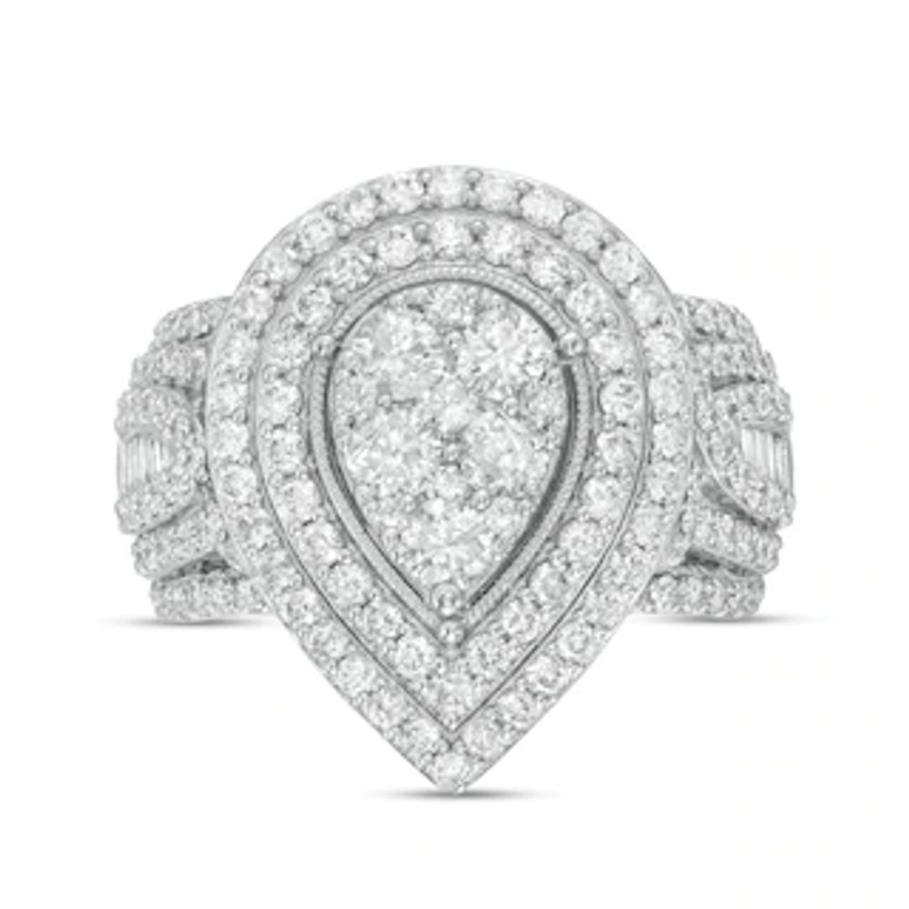 2.00 CT. T.W. Composite Diamond Double Pear-Shaped Frame Vintage-Style Engagement Ring in 10K White Gold|Peoples Jewellers