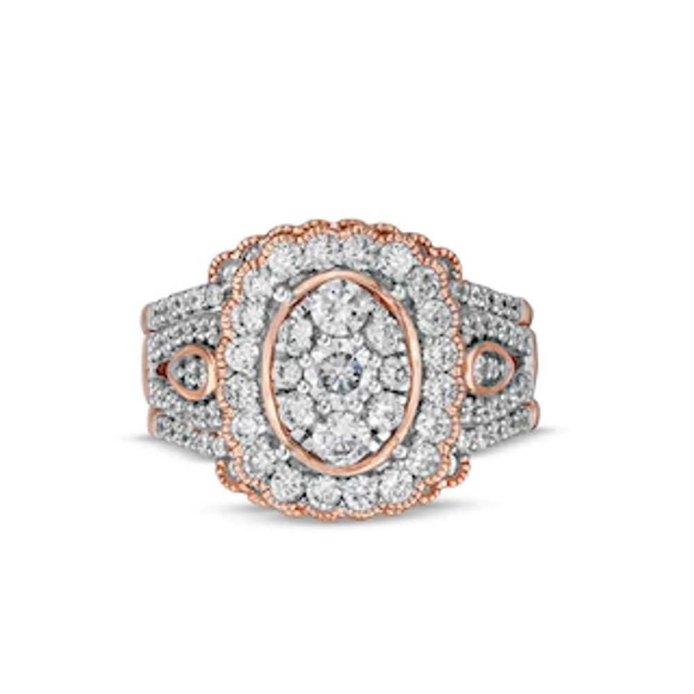 1.58 CT. T.W. Composite Diamond Frame Scallop Edge Three Piece Bridal Set in 10K Rose Gold|Peoples Jewellers