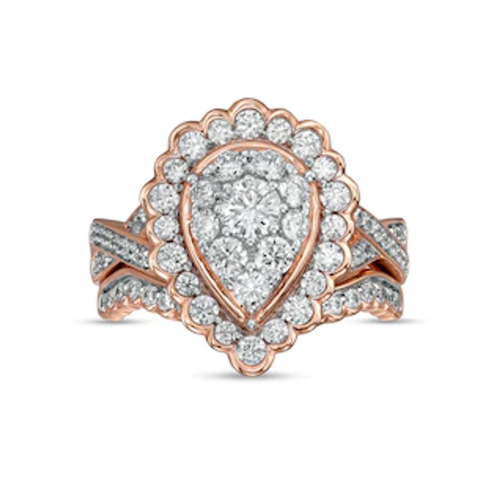 1.37 CT. T.W. Composite Pear-Shaped Diamond Frame Scallop Edge Bridal Set in 10K Rose Gold|Peoples Jewellers