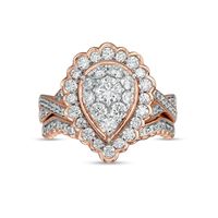 1.37 CT. T.W. Composite Pear-Shaped Diamond Frame Scallop Edge Bridal Set in 10K Rose Gold|Peoples Jewellers