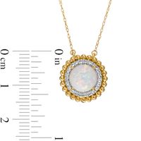 8.0mm Lab-Created Opal and White Lab-Created Sapphire Beaded Double Frame Necklace in 10K Gold|Peoples Jewellers