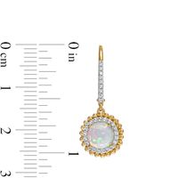 6.0mm Lab-Created Opal and White Lab-Created Sapphire Beaded Double Frame Drop Earrings in 10K Gold|Peoples Jewellers