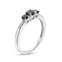 Blue Sapphire and Diamond Accent Three Stone Ring in 10K White Gold|Peoples Jewellers