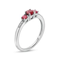 Ruby and Diamond Accent Three Stone Ring in 10K White Gold|Peoples Jewellers