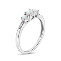 Opal and Diamond Accent Three Stone Ring in 10K White Gold|Peoples Jewellers