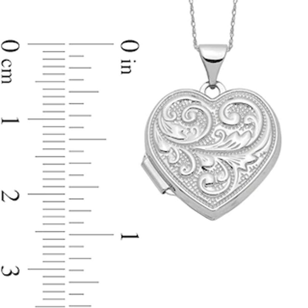 Filigree Textured "Love You Always" Reversible Heart Locket in 14K White Gold|Peoples Jewellers