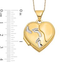 15.0mm Footprints Layered Heart Locket in 14K Two-Tone Gold|Peoples Jewellers