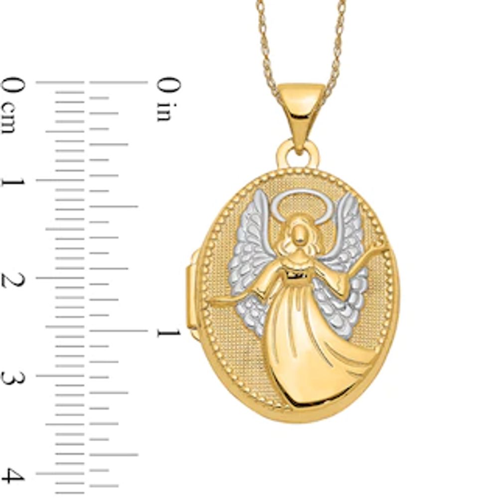 Textured Guardian Angel Oval Locket in 14K Two-Tone Gold|Peoples Jewellers