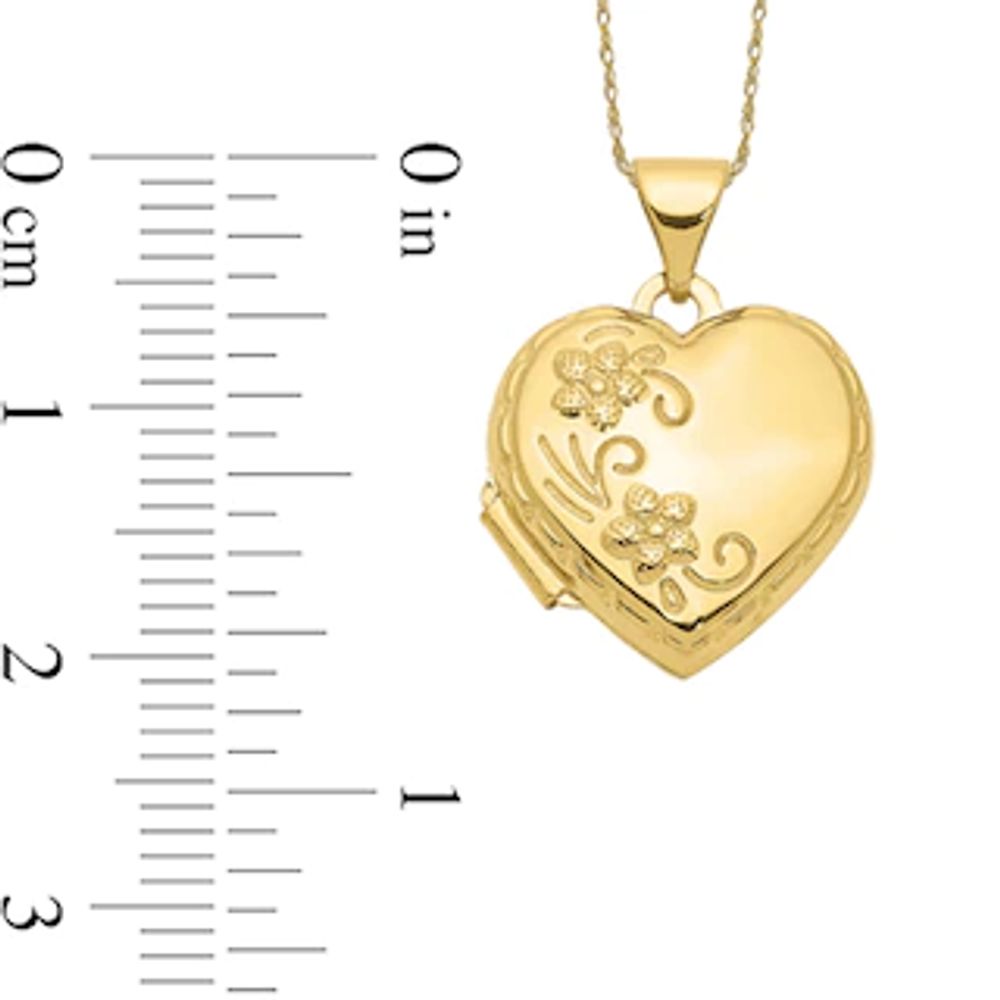 Floral Textured Scallop Frame Reversible Heart Locket in 10K Gold|Peoples Jewellers