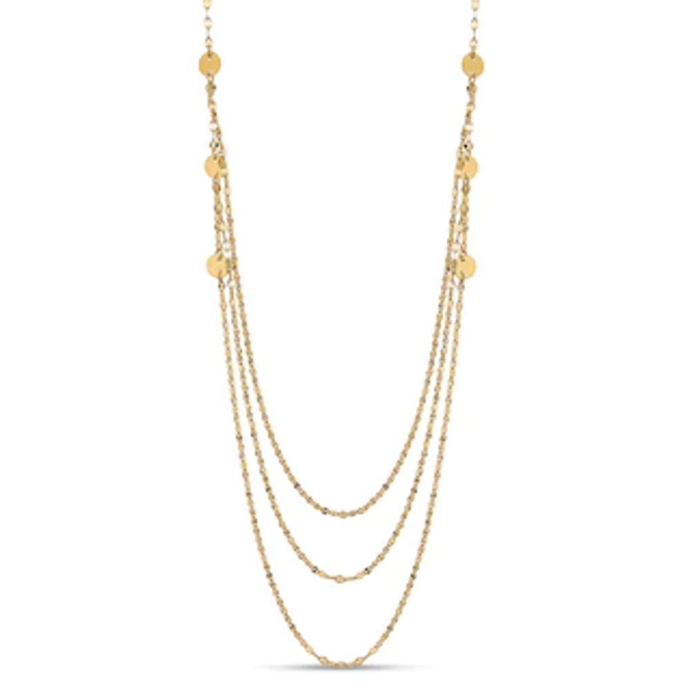 Mini Disc Station Triple Strand Necklace in 14K Gold|Peoples Jewellers