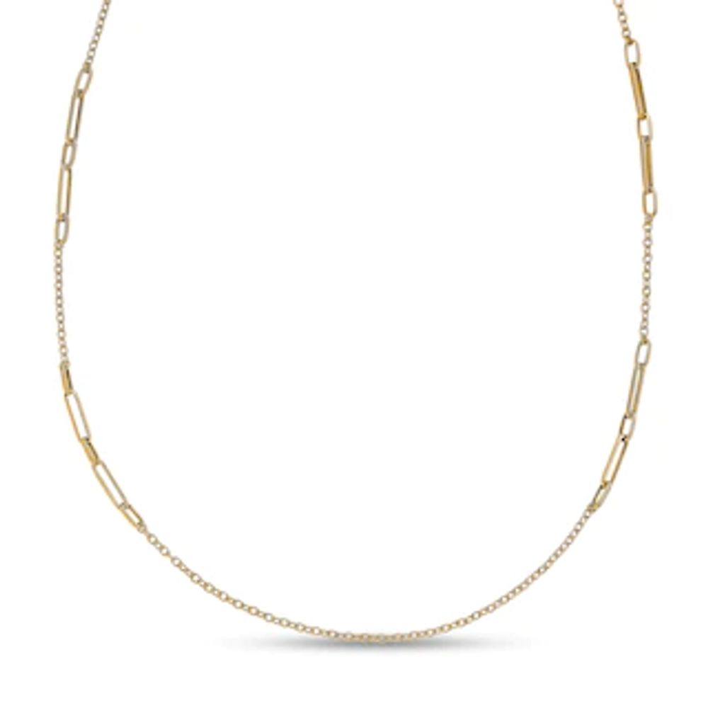 2.3mm Textured Paper Clip Link and Cable Chain Necklace in Hollow 14K Gold - 27.5"|Peoples Jewellers