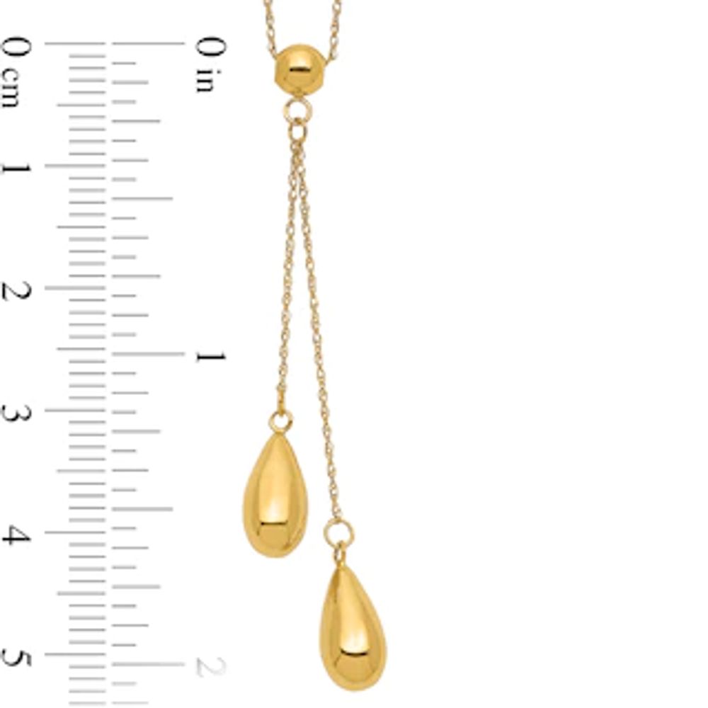 Double Puff Teardrop Lariat Necklace in 14K Gold|Peoples Jewellers