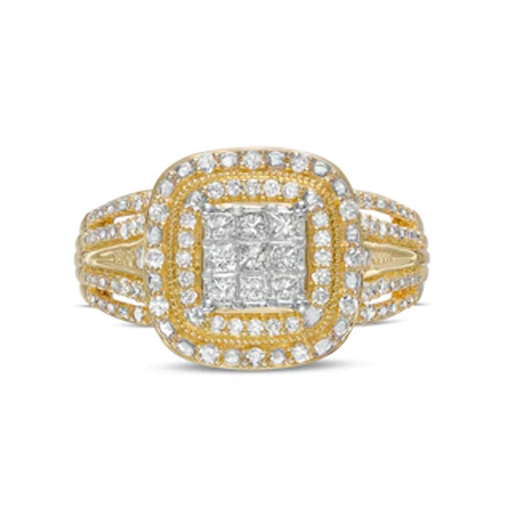 0.50 CT. T.W. Composite Cushion-Shaped Diamond Double Frame Vintage-Style Engagement Ring in 10K Gold|Peoples Jewellers