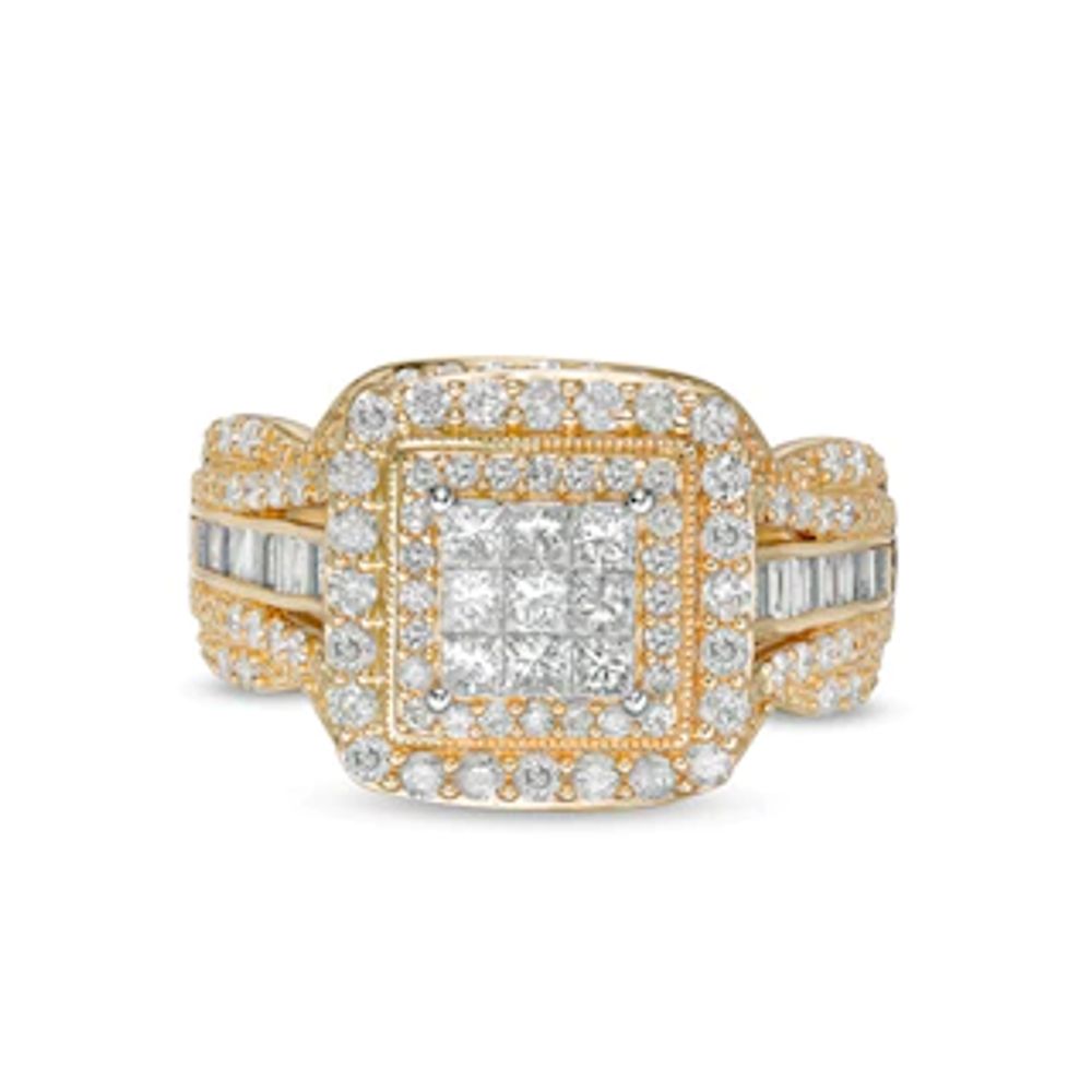 1.00 CT. T.W. Composite Cushion-Shaped Diamond Double Frame Vintage-Style Engagement Ring in 10K Gold|Peoples Jewellers