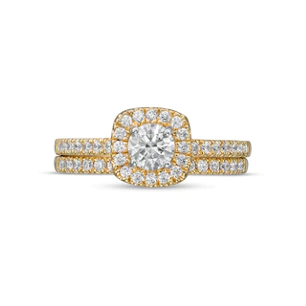 1.00 CT. T.W. Diamond Cushion-Shaped Frame Bridal Set in 14K Gold|Peoples Jewellers