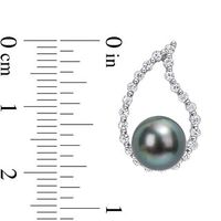 8.0-8.5mm Black Tahitian Cultured Pearl and White Sapphire Teardrop Earrings in 10K White Gold|Peoples Jewellers