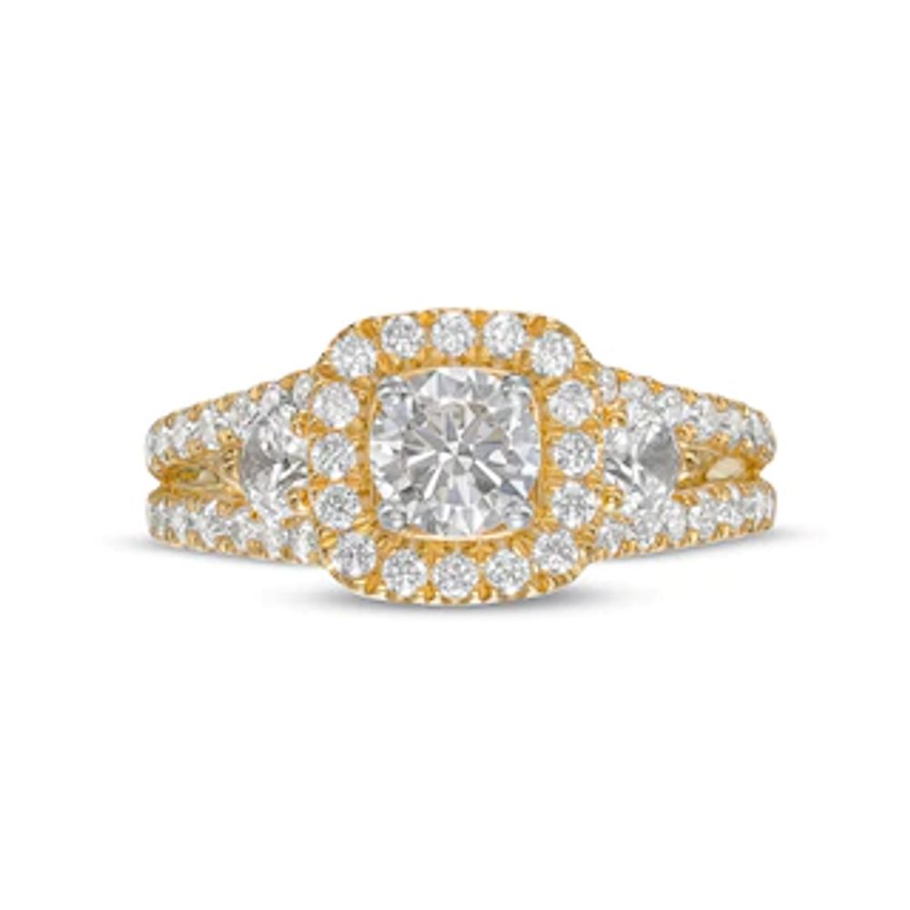 Celebration Ideal 1.58 CT. T.W. Certified Diamond Cushion-Shaped Frame Split Shank Engagement Ring in 14K Gold|Peoples Jewellers