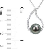 8.0-8.5mm Black Tahitian Cultured Pearl and White Sapphire Teardrop Pendant in 10K White Gold|Peoples Jewellers