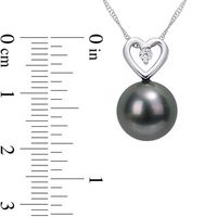 9.5-10.0mm Black Tahitian Cultured Pearl and 0.05 CT. T.W. Diamond Heart Pendant in 10K White Gold|Peoples Jewellers