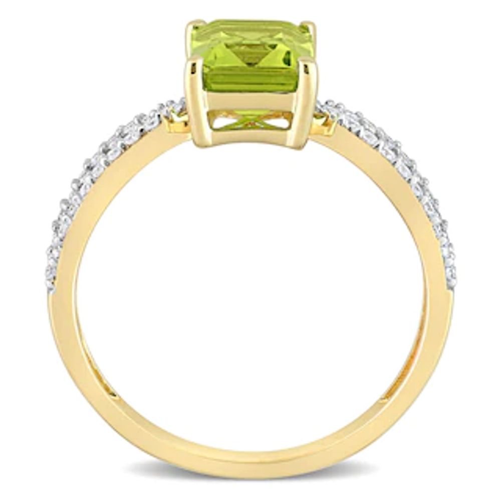 Emerald-Cut Peridot and 0.19 CT. T.W. Diamond Tapered Split Shank Ring in 14K Gold|Peoples Jewellers