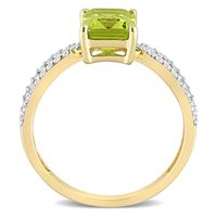 Emerald-Cut Peridot and 0.19 CT. T.W. Diamond Tapered Split Shank Ring in 14K Gold|Peoples Jewellers