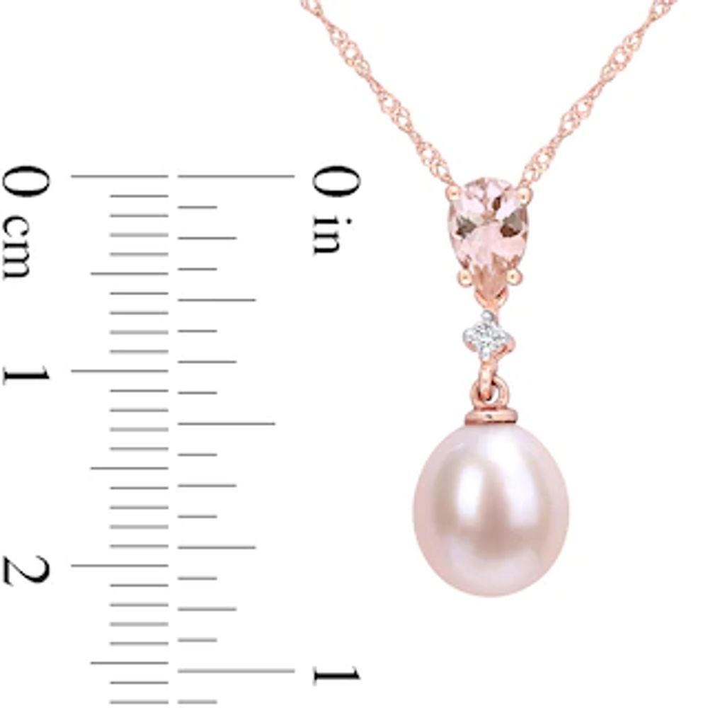 9.0-9.5mm Pink Oval Freshwater Cultured Pearl, Morganite and Diamond Accent Drop Pendant in 10K Rose Gold|Peoples Jewellers