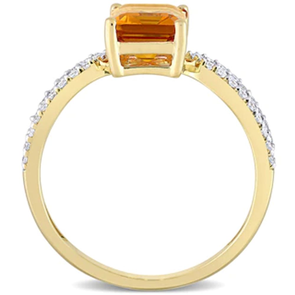 Emerald-Cut Citrine and 0.19 CT. T.W. Diamond Tapered Split Shank Ring in 14K Gold|Peoples Jewellers