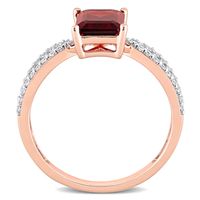 Emerald-Cut Garnet and 0.19 CT. T.W. Diamond Tapered Split Shank Ring in 14K Rose Gold|Peoples Jewellers