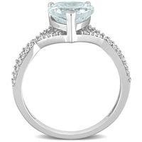 8.0mm Heart-Shaped Aquamarine and 0.20 CT. T.W. Diamond Twist Split Shank Ring in 14K White Gold|Peoples Jewellers