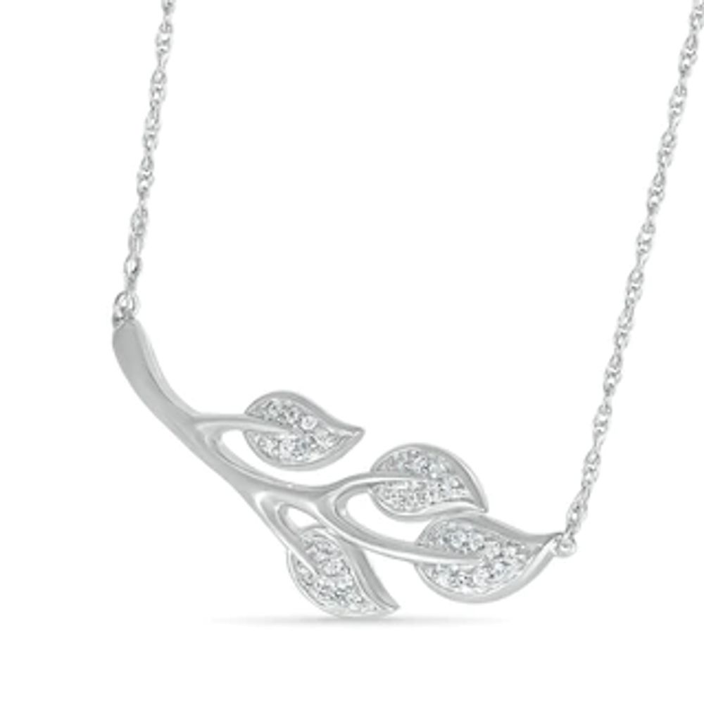 0.087 CT. T.W. Diamond Four Leaf Tree Branch Necklace in Sterling Silver|Peoples Jewellers