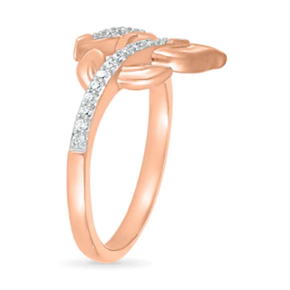 0.115 CT. T.W. Diamond Leaf bypass Ring in Sterling Silver with 14K Rose Gold Plate|Peoples Jewellers