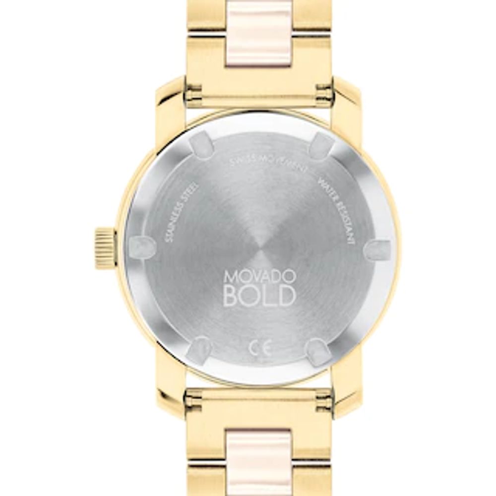 Ladies' Movado Bold® Ceramic Crystal Accent Gold-Tone IP Watch with Champagne Dial (Model: 3600785)|Peoples Jewellers