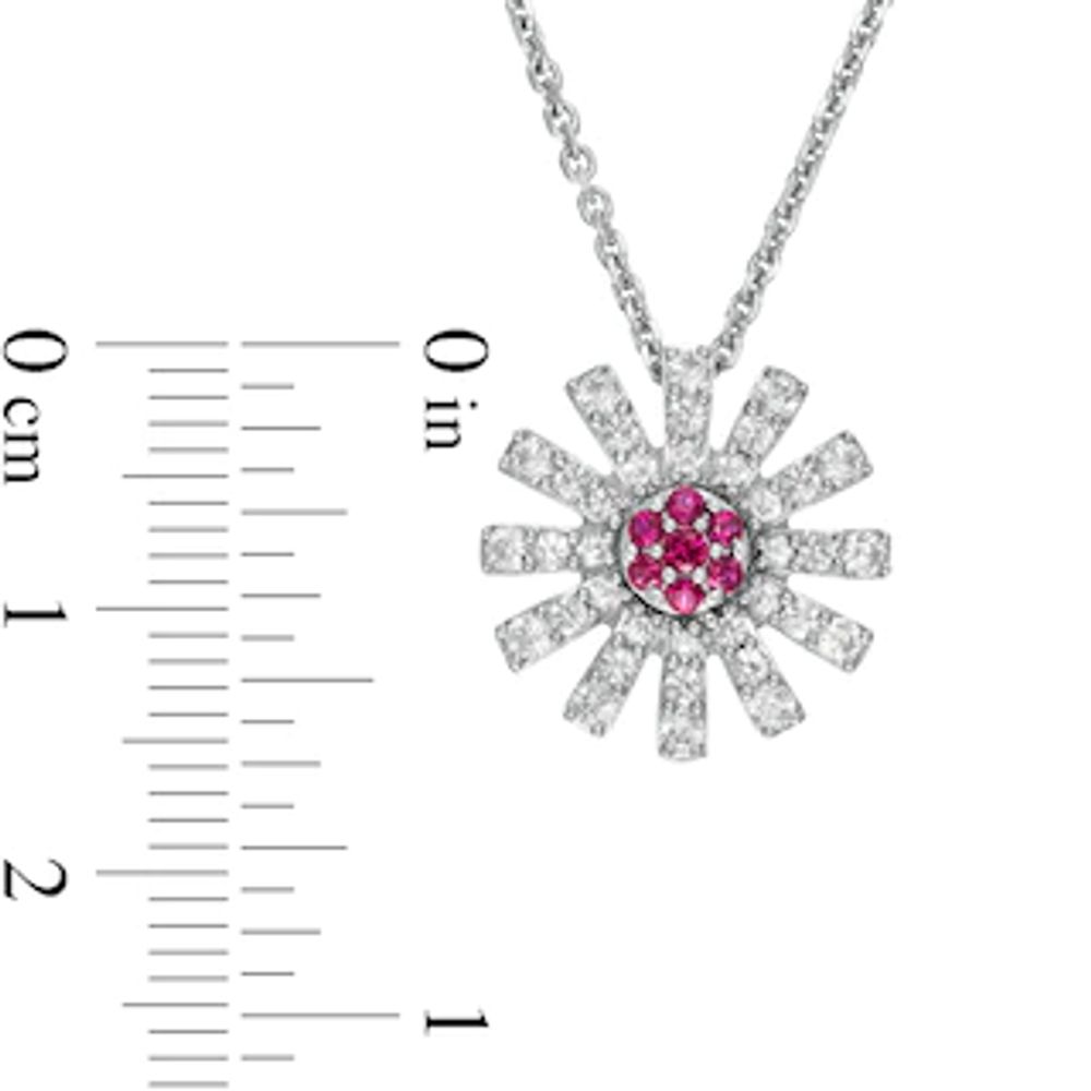 Lab-Created Ruby and White Lab-Created Sapphire Starburst Pendant in Sterling Silver|Peoples Jewellers